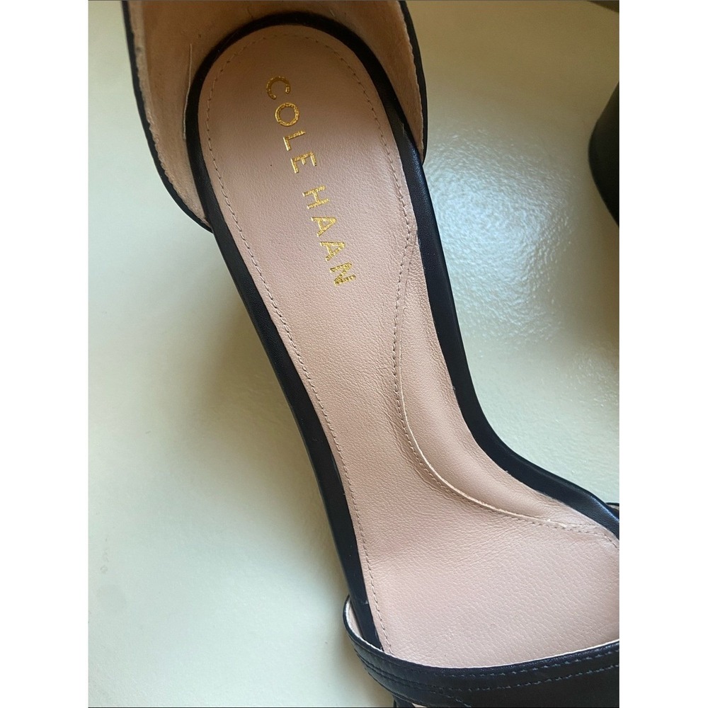 Cole Haan Black Leather Block Heel Sandals with Ankle Strap - Picture 2 of 5